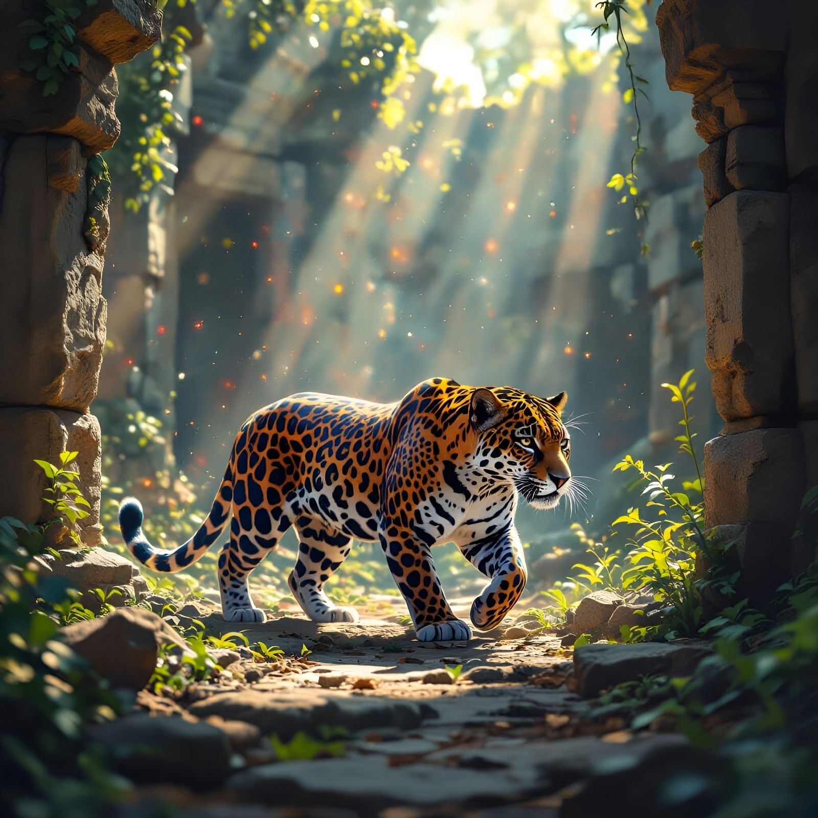 Cosmic Jaguar in Ancient Temple Matte Painting