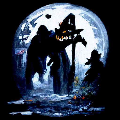 Eerie Halloween Scene as Oil Painting