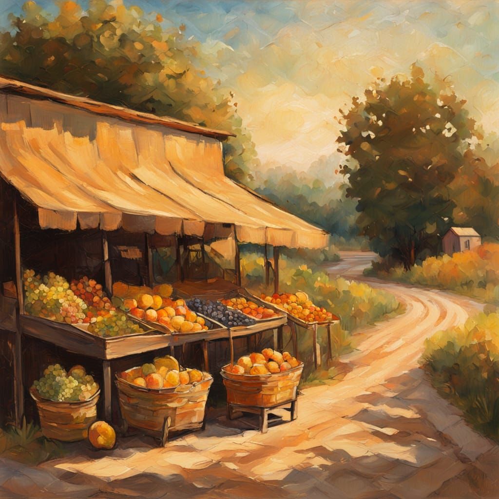Impressionist Fruit Stand on Country Road