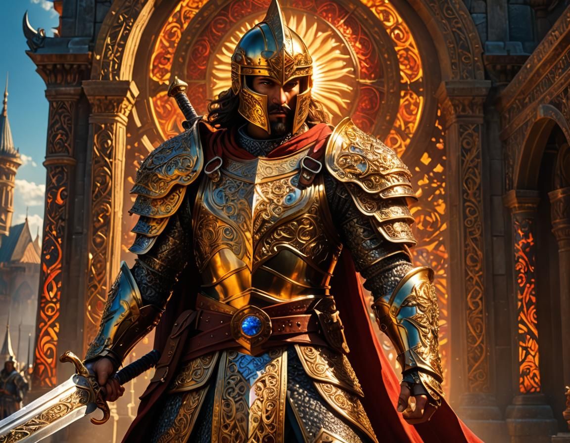 Great Guard with Sword Raised in Air