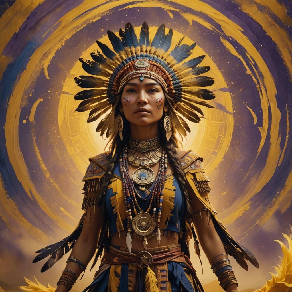 Native American Woman in Yellow Vortex, Fantasy Art