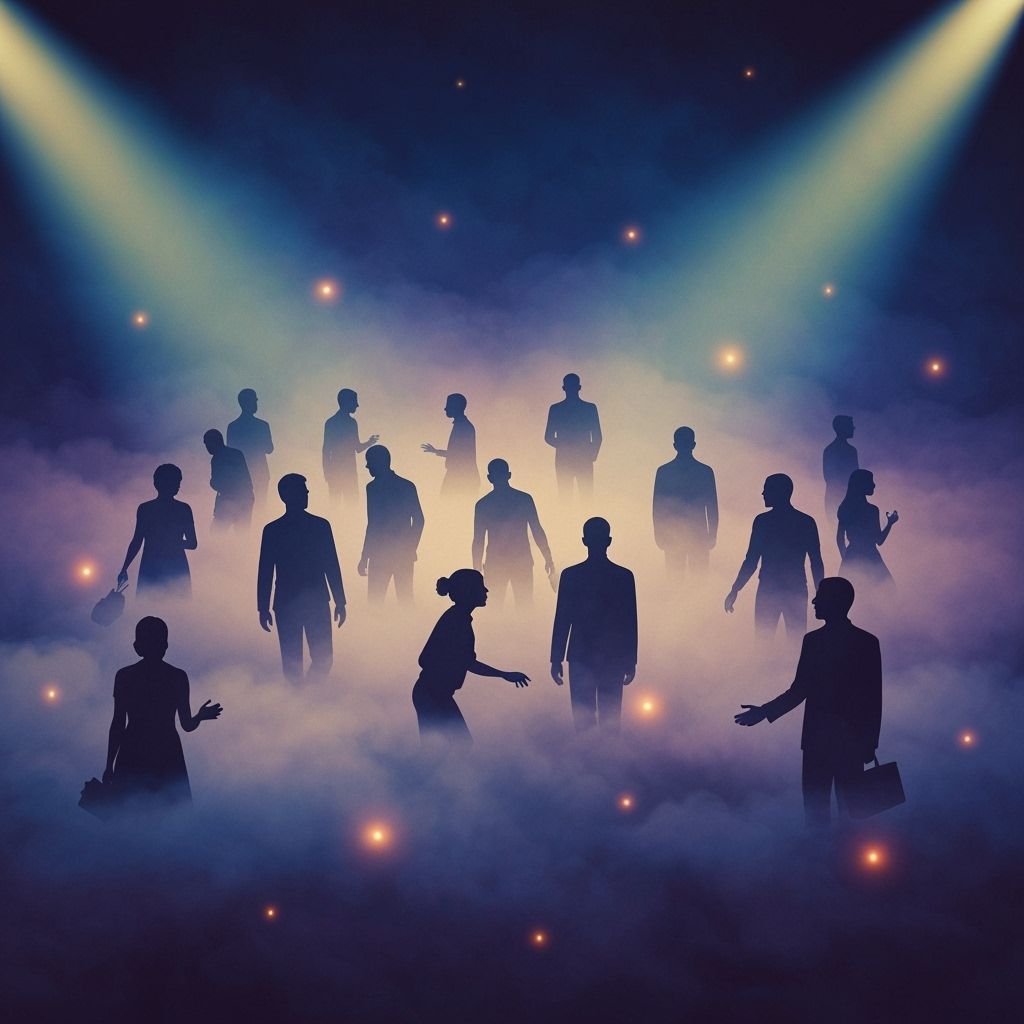 Surreal Dreamscape of Figures in Mystical Fog