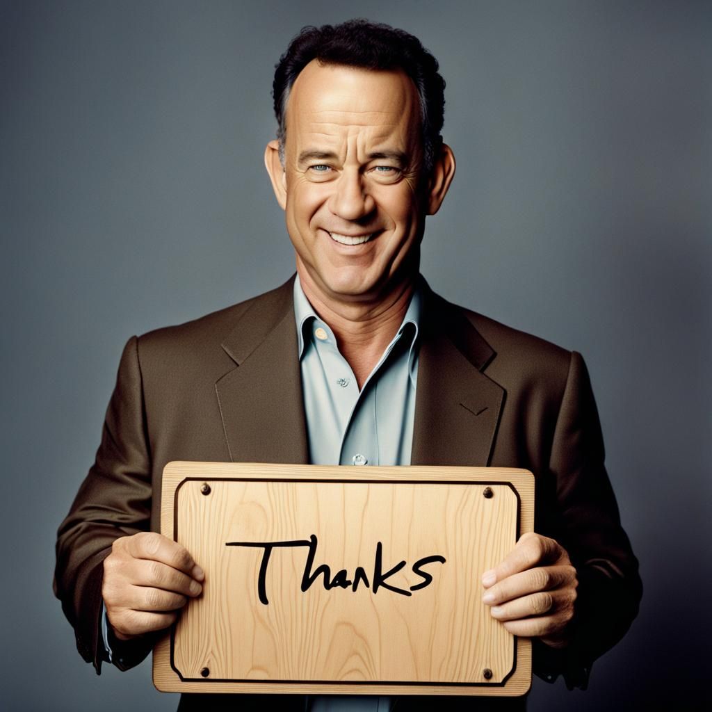 Realistic Portrait of Smiling Man Holding Thanks Sign