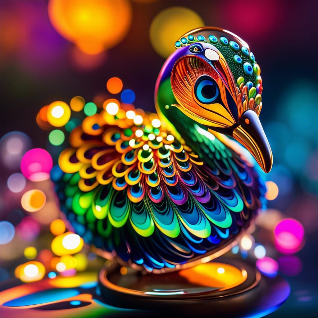 Hyperrealistic Glass-Blown Peacock in Splash Art Style