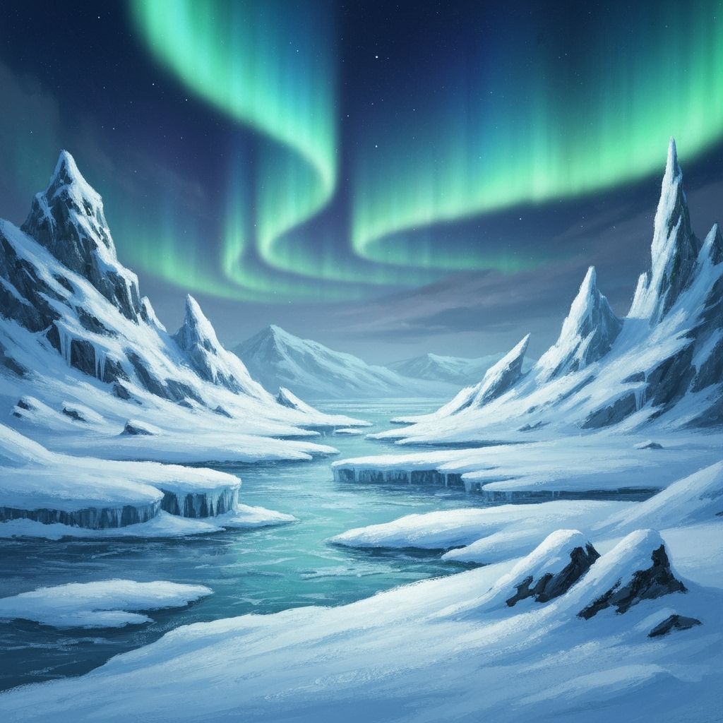 Aurora Borealis Over Snowy Landscape
