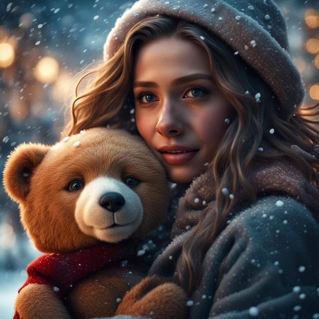 Romantic Christmas Portrait in Snowy Bokeh, 8K