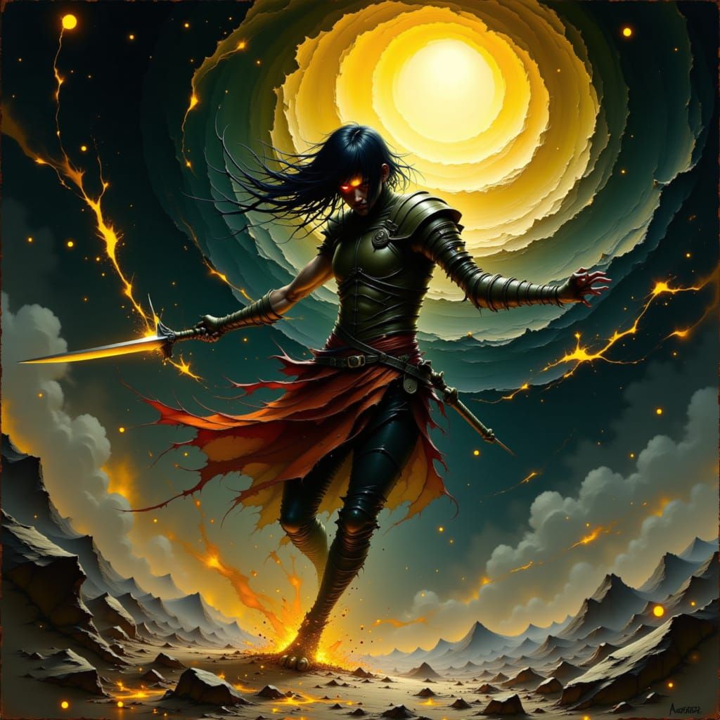 Warrior in Mid-Air Parry, Dark Fantasy Concept Art