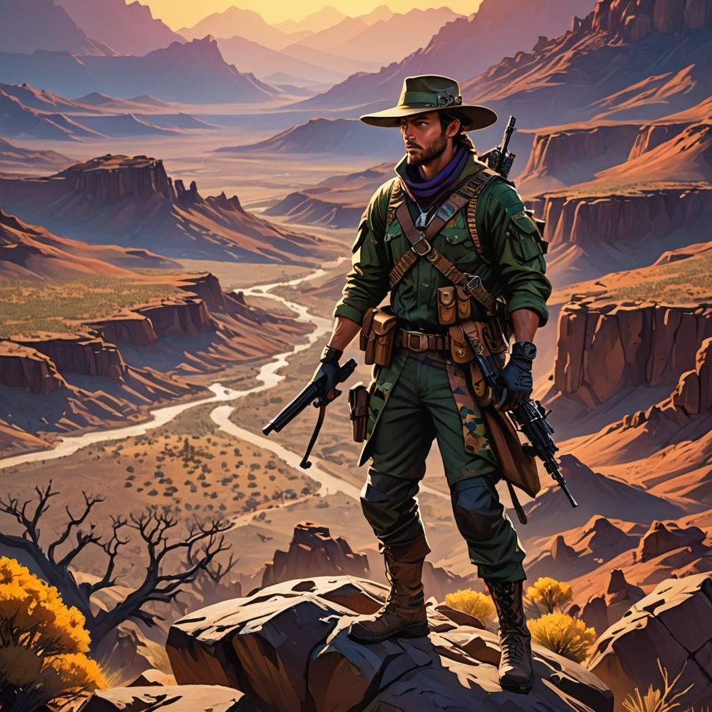 Nevada Hunter in Fantasy Landscape