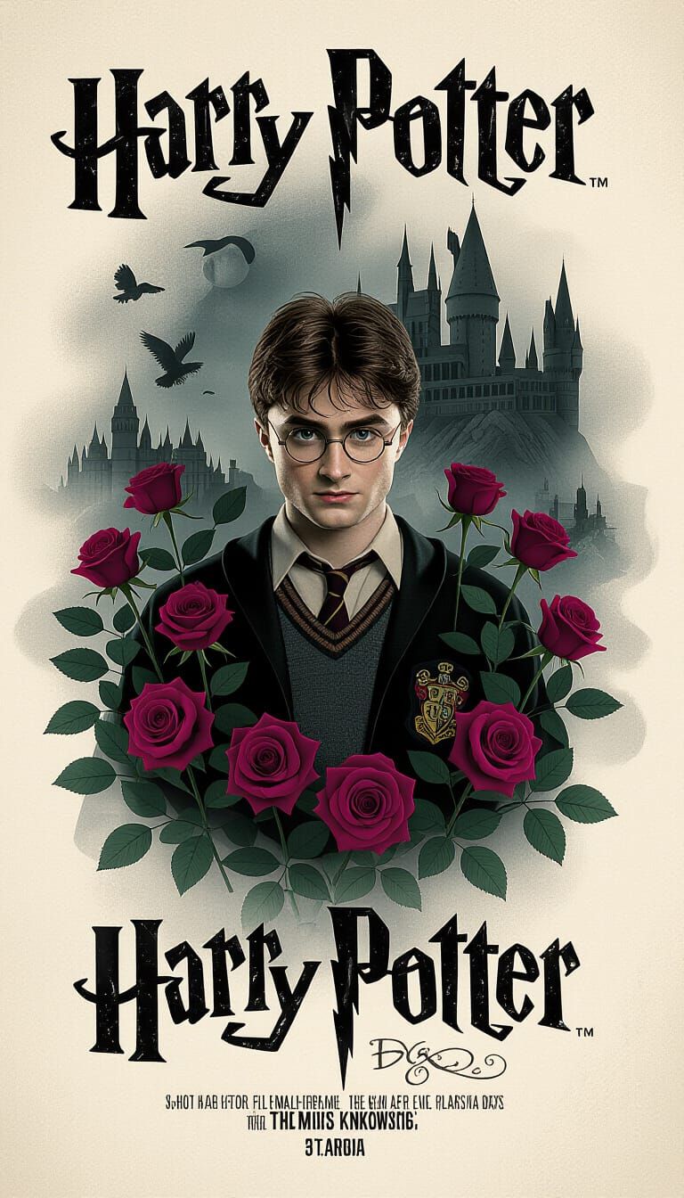 Harry Potter in Eerie Rose Garden, Dramatic Horror Style