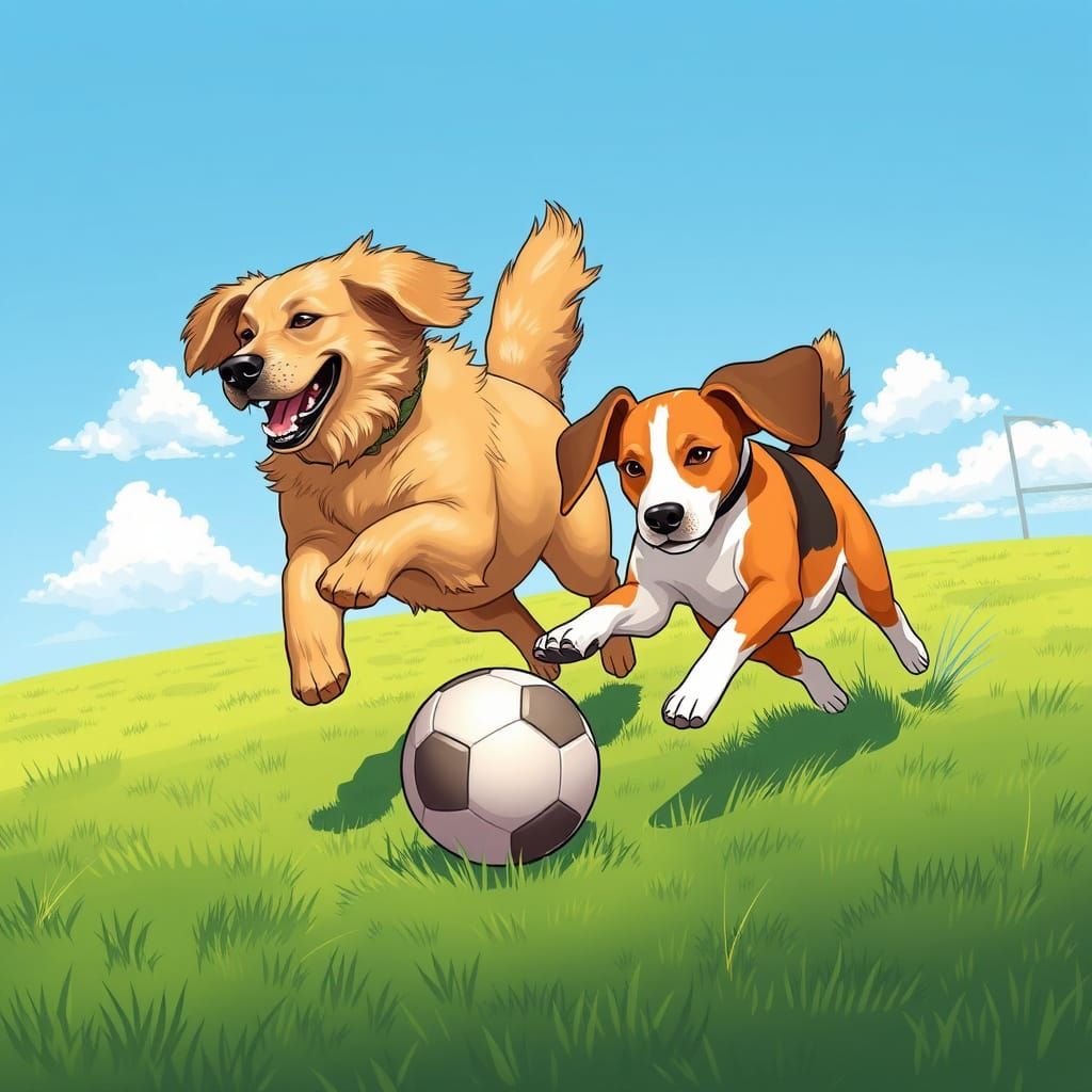 Energetic Canine Soccer Match in Vibrant Digital Art