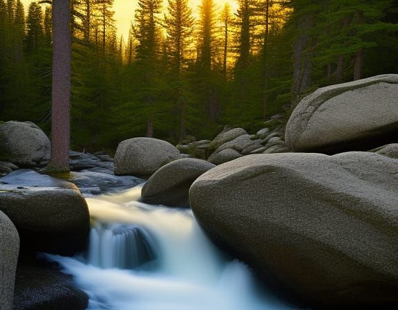 Eerie Waterfall in Pine Forest, Thompson Style