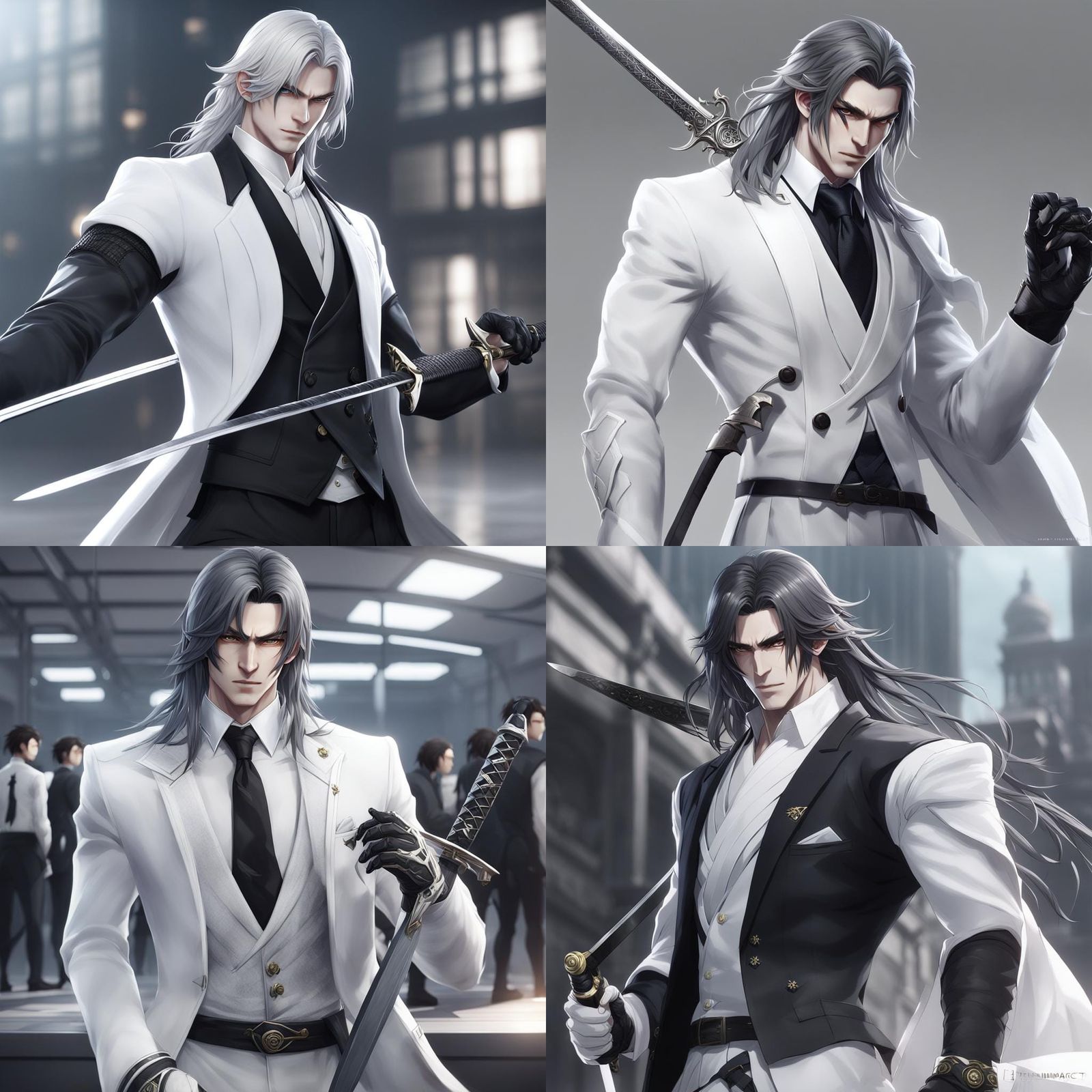 Anime Style Fencing Swordsman in White Suit