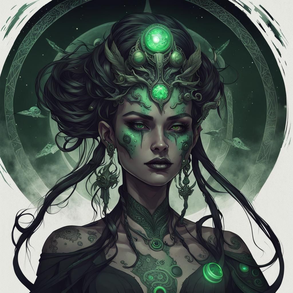 Ominous Sci-Fi Solarpunk Plague Goddess