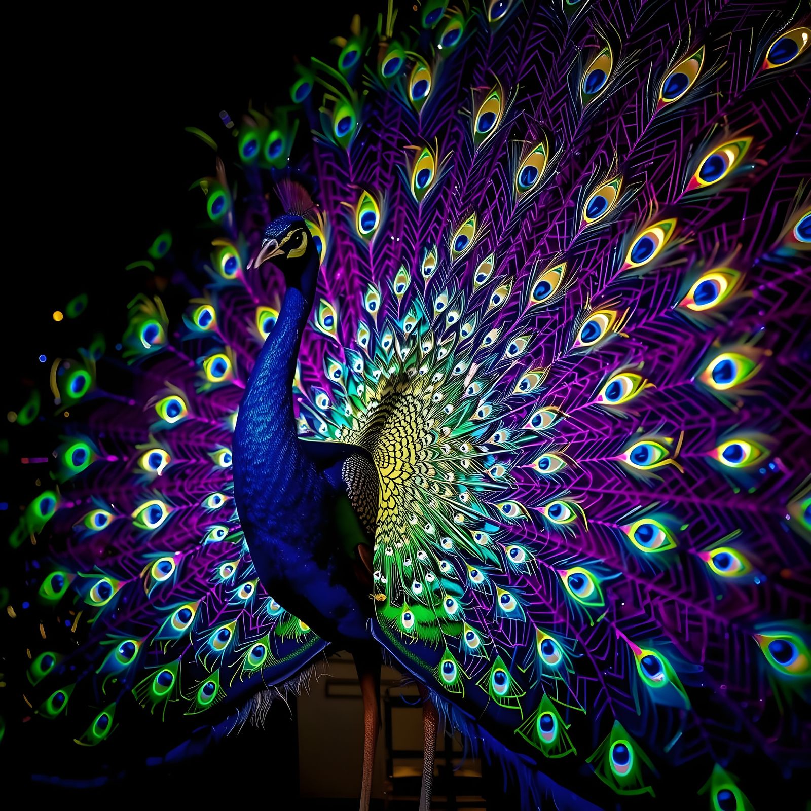 Glowing Peacock in Intricate Lace Patterns