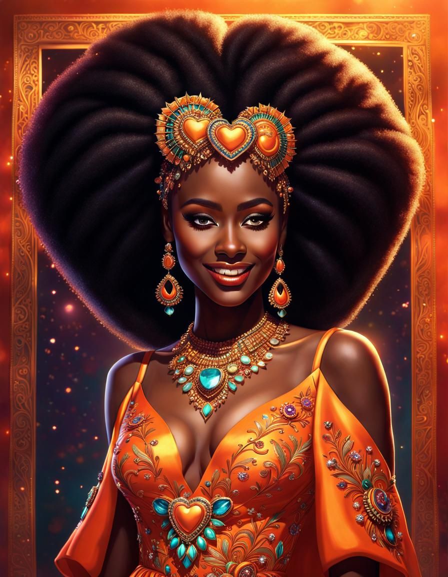 Heart Afro Hairstyle with Jewels, Hyperrealistic Art