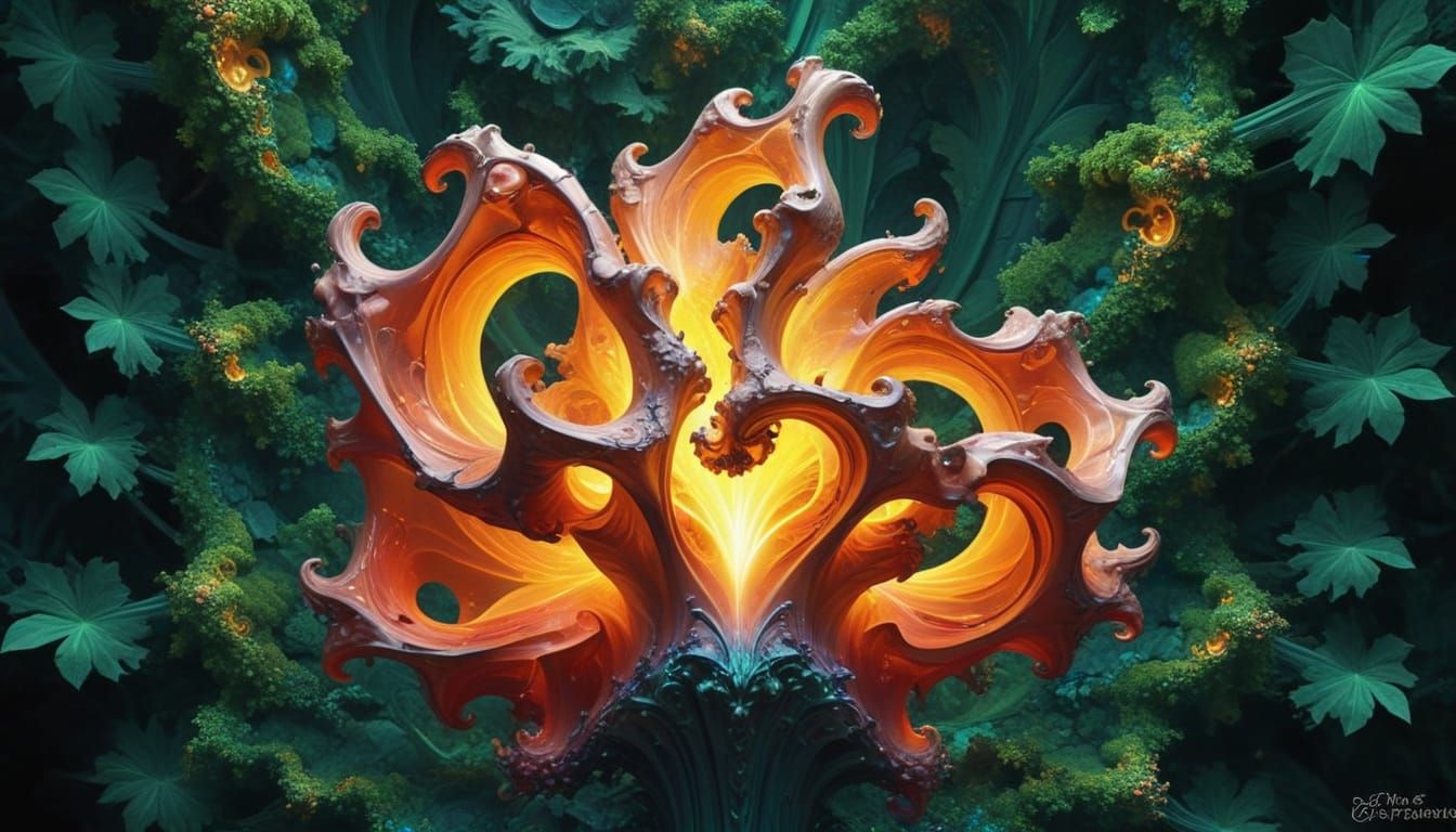Vibrant Fractal Sculpture in Digital Painting