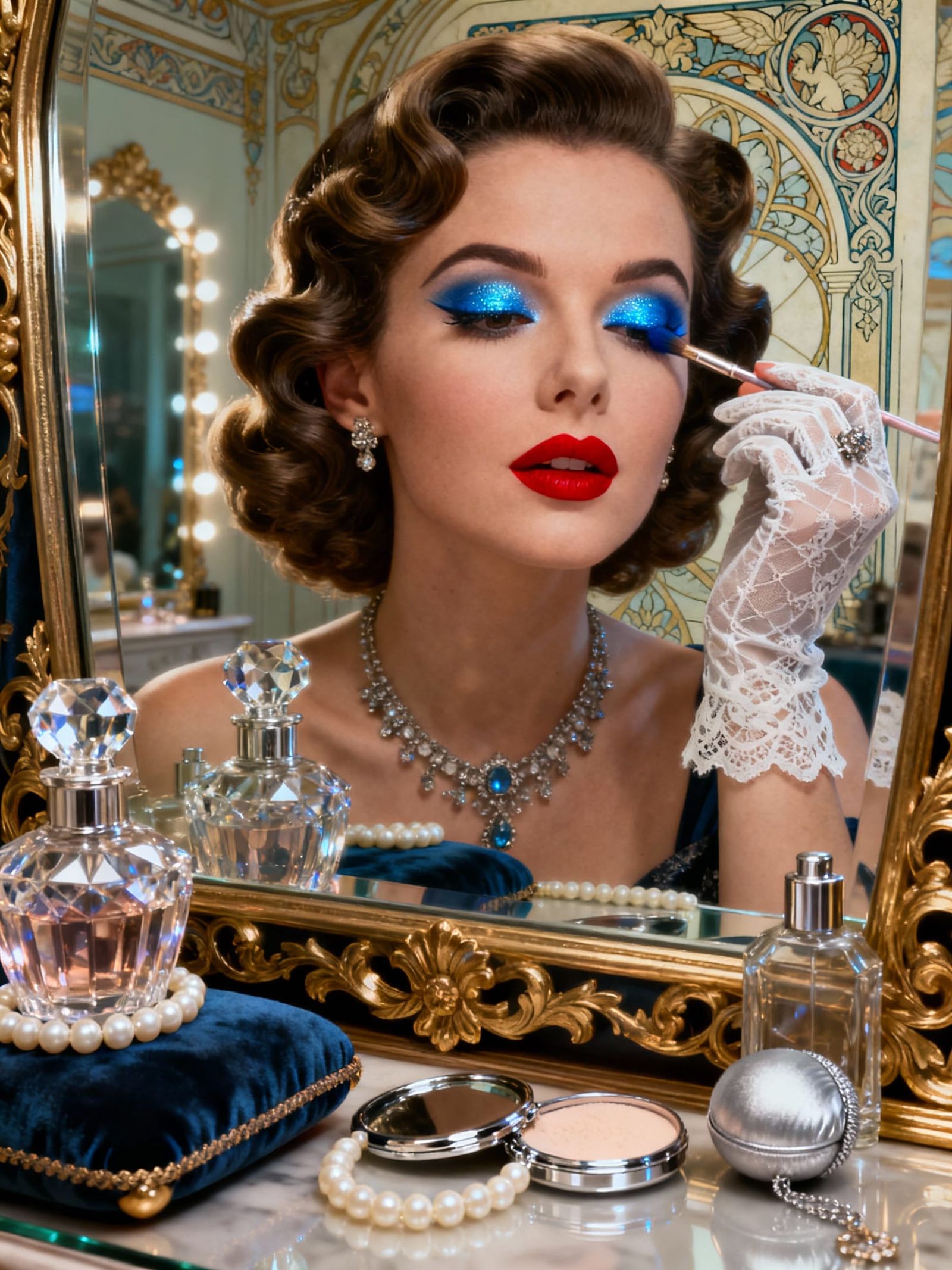 1950s Hollywood Starlet Applying Blue Eyeshadow