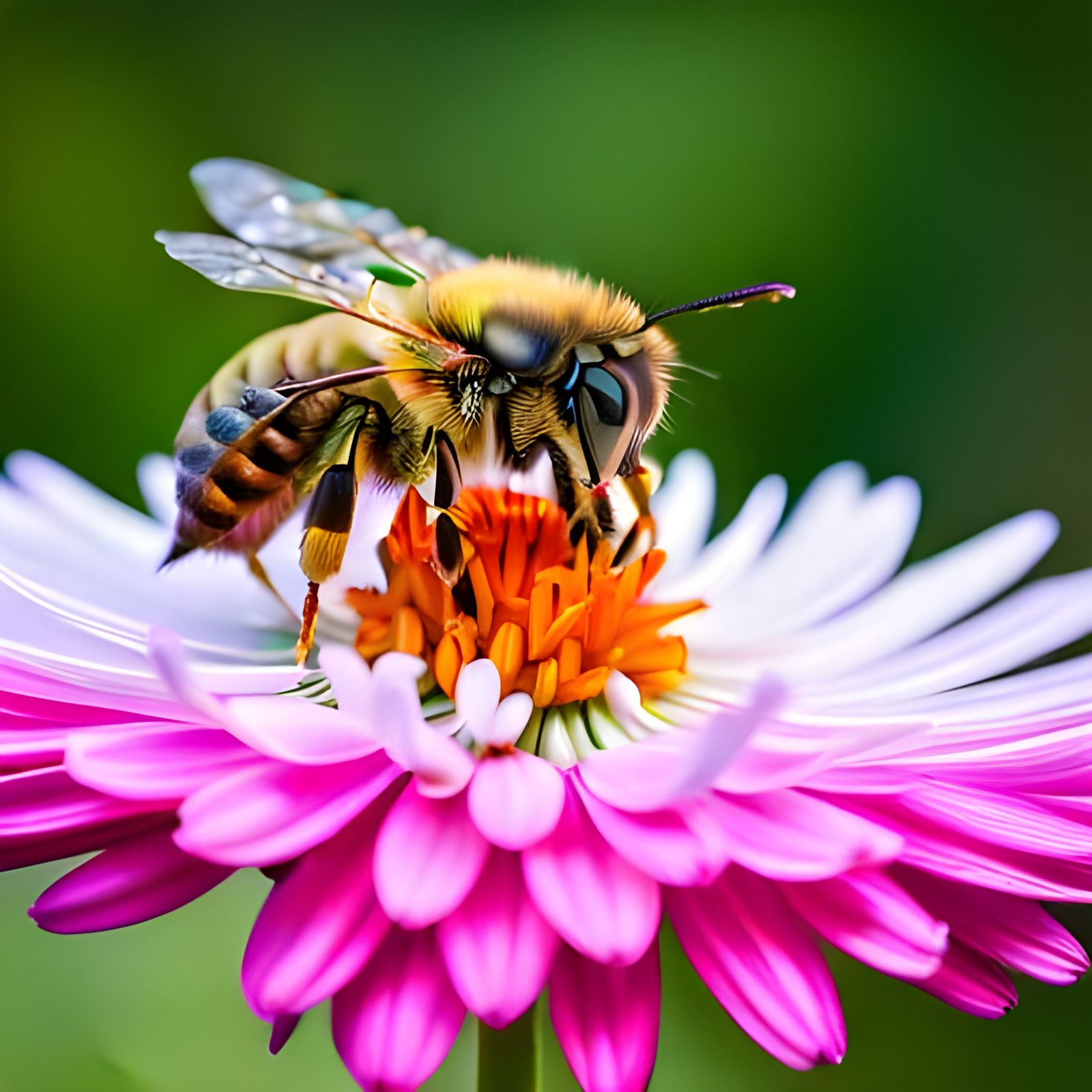 Honey Bee on Dark Pink Chrysanthemum
