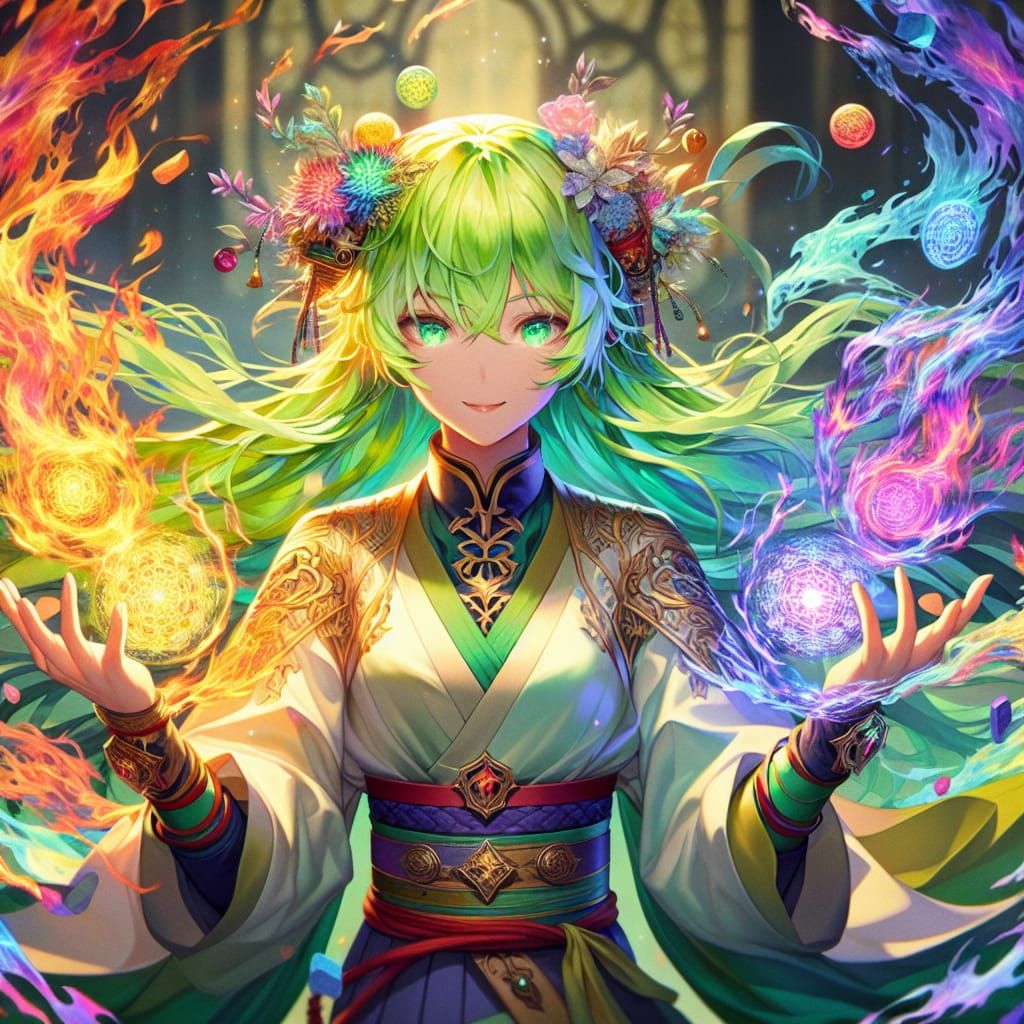 Anime Elementalist Unleashes Multi-Colored Flames