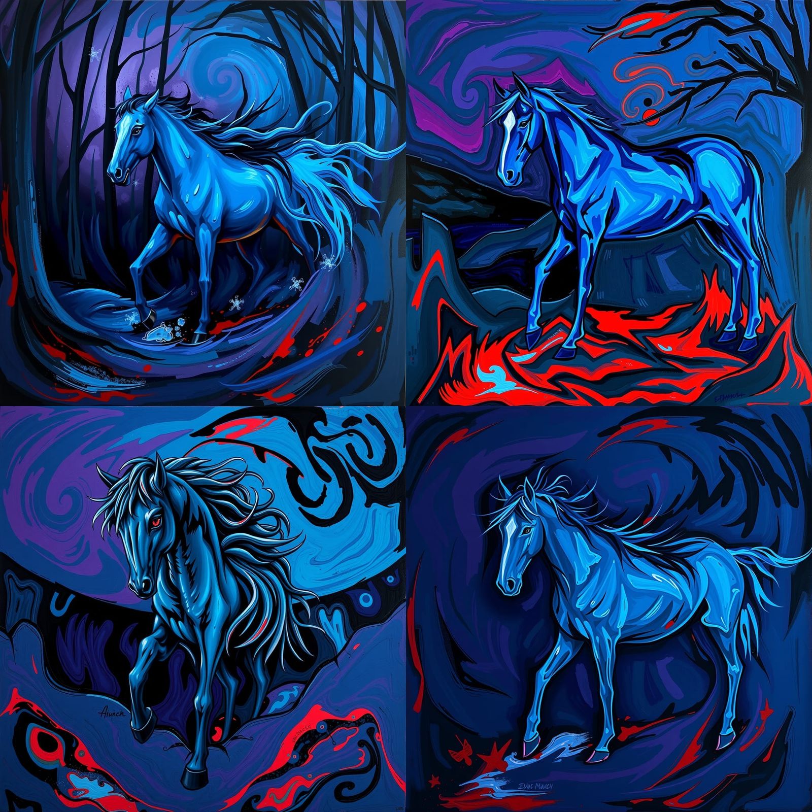 Blue Horse Reimagined in Expressionist Style