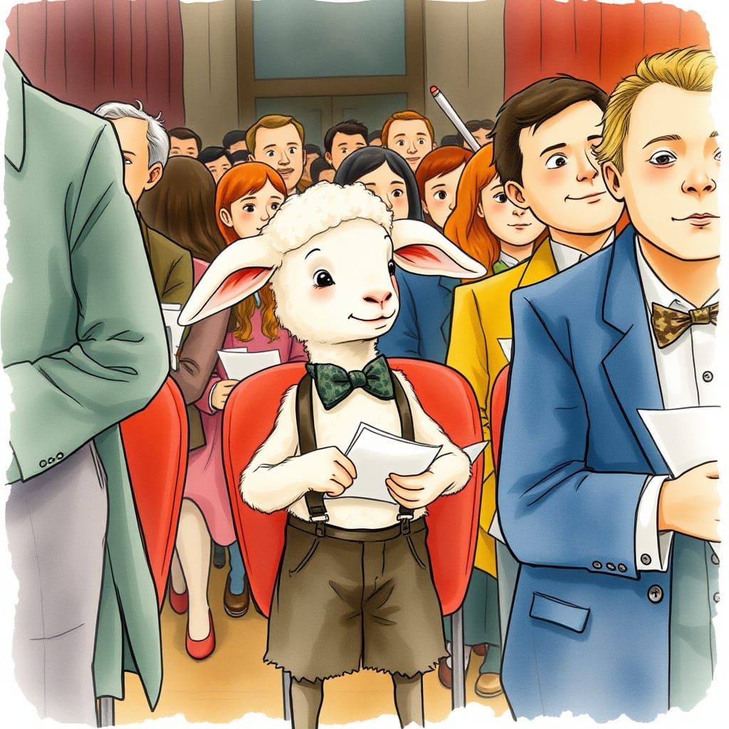 Lamb's Anxious Audition: A Whimsical Scene