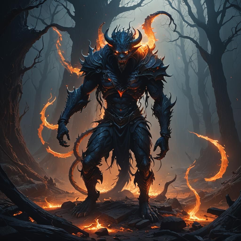 Mystical Figure Bites Tail: Dark Fantasy Concept Art