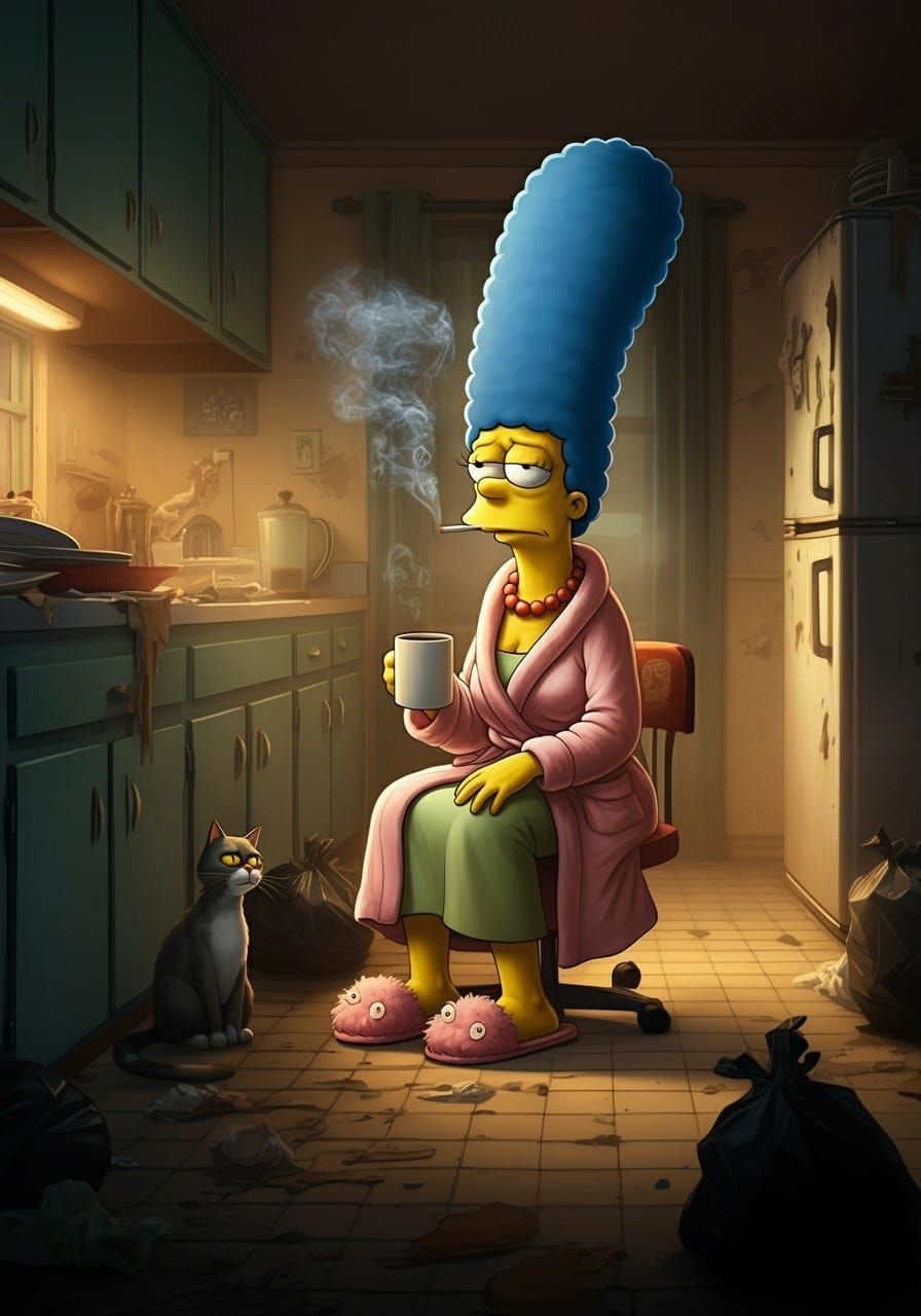 Marge Simpson's Weary Morning: A Photorealistic Portrait