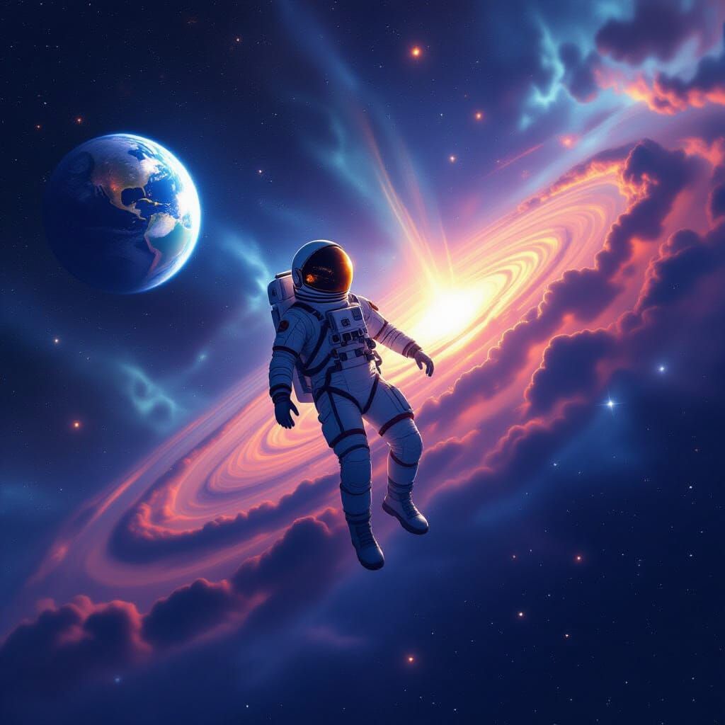 Astronaut Drifting in Space Above Earth