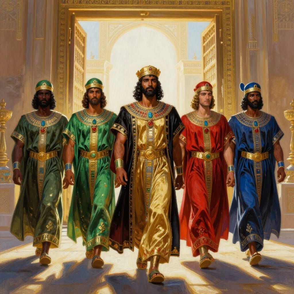 Regal Hebrew Kings Pass Through Palace Gates