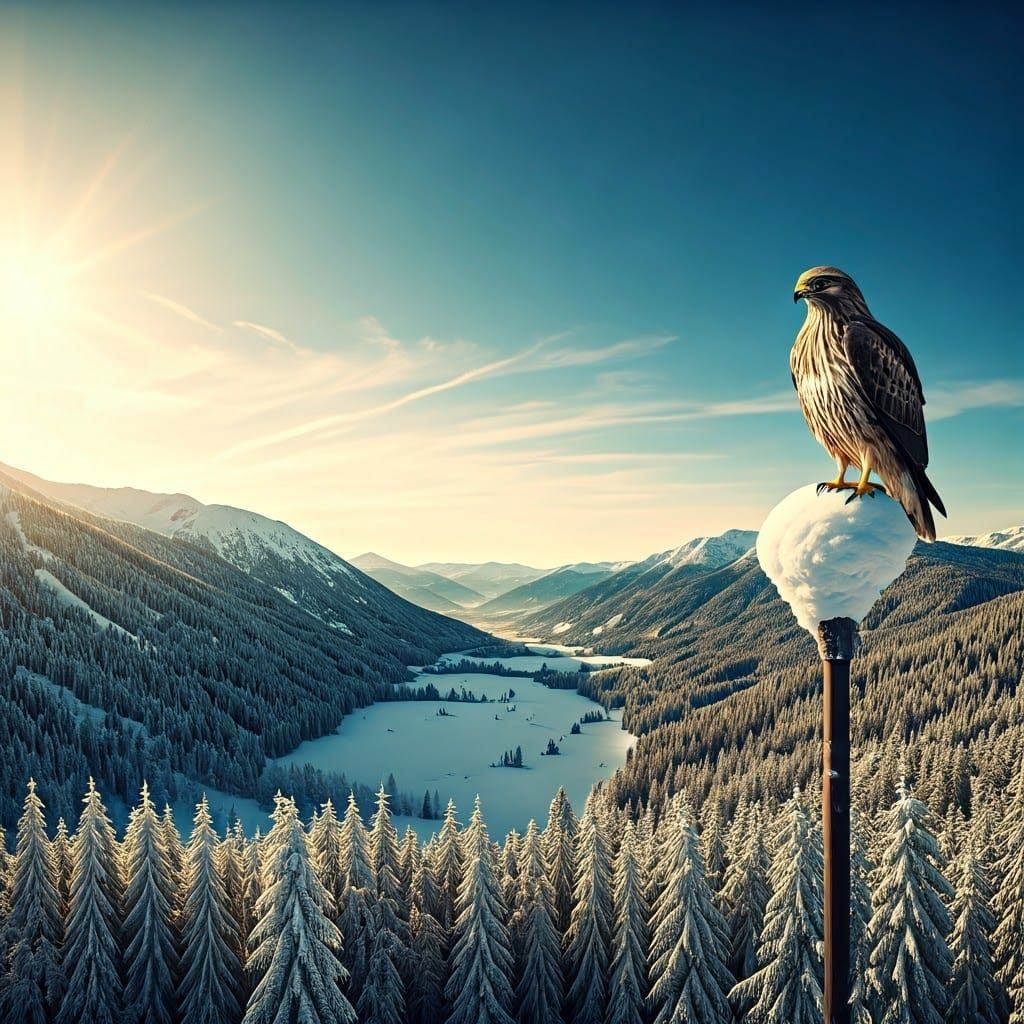 Regal Hawk Amidst Winter Wonderland