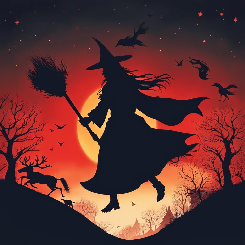 Santa Claus Pursued by a Witch in a Red Sunlit Sky Anime