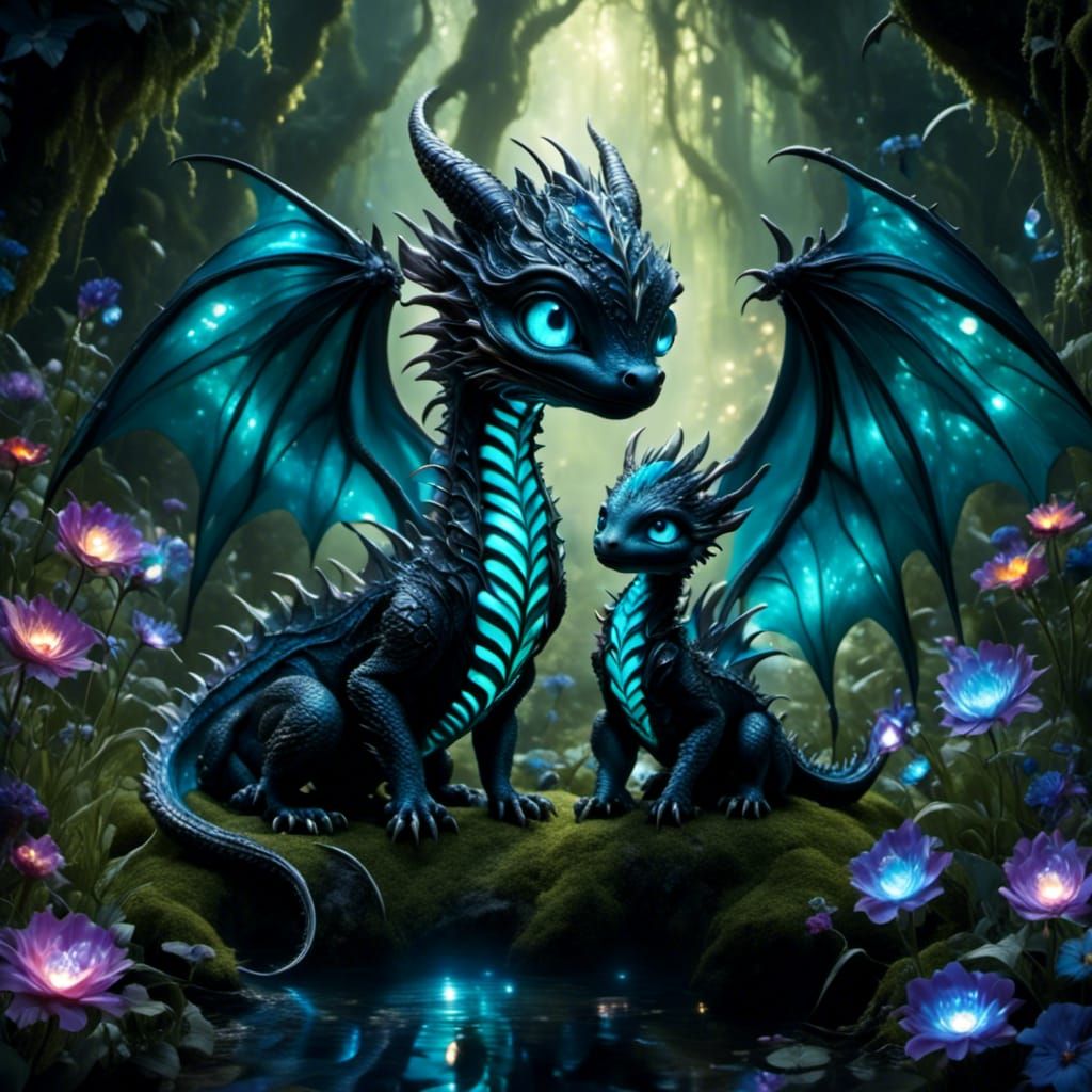 Bioluminescent Dragon in Whimsical Gothic Style