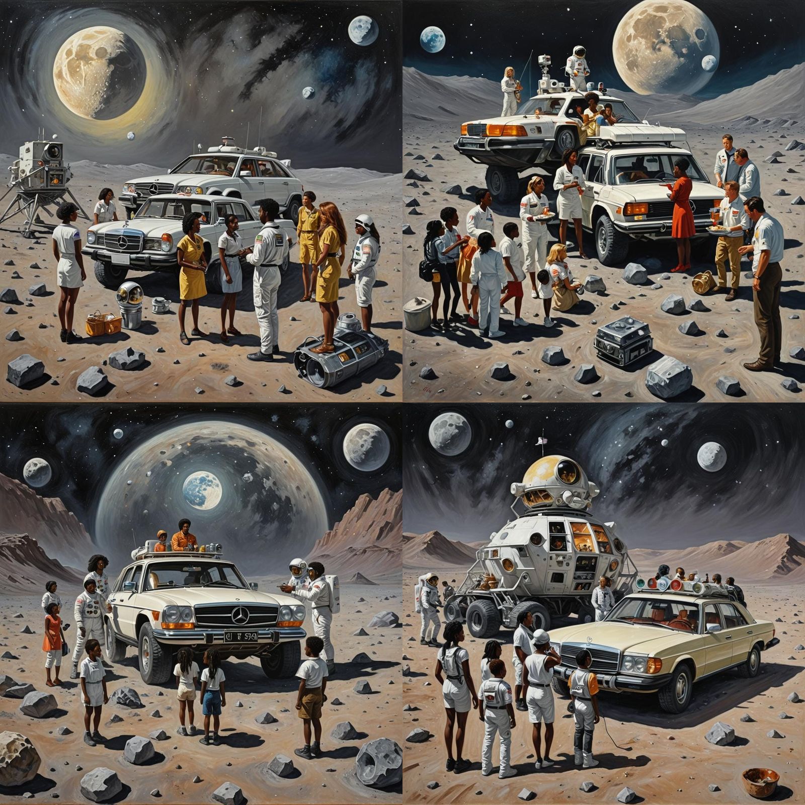 Mercedes in Space: Children's Moon Adventure, Oil Painting