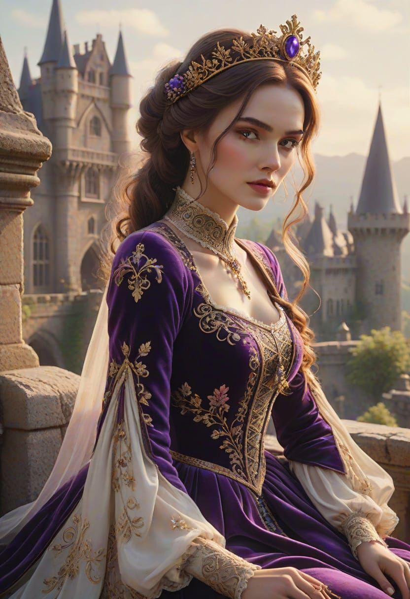 Regal Young Queen in Lavish 13th Century Russian Attire