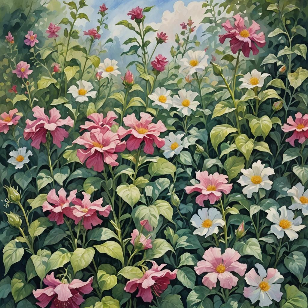 Floral Valley in Gouache Style Impressionist Painting