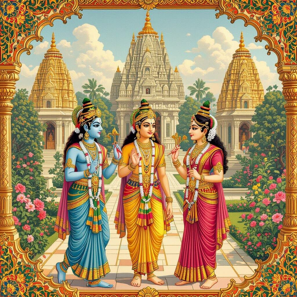 Mahabharata Scene in Traditional Indian Style