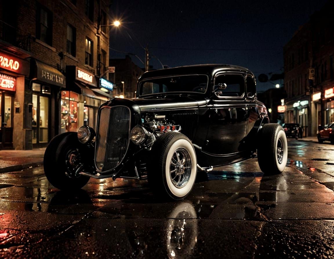 1934 Ford Hotrod Editorial Photo at Night