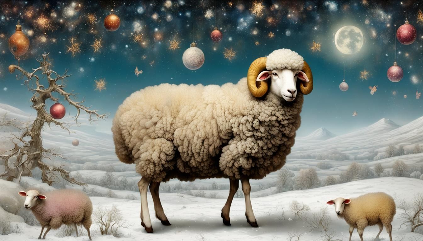 Christmas Sheep in Utopian Landscape, Fine Art