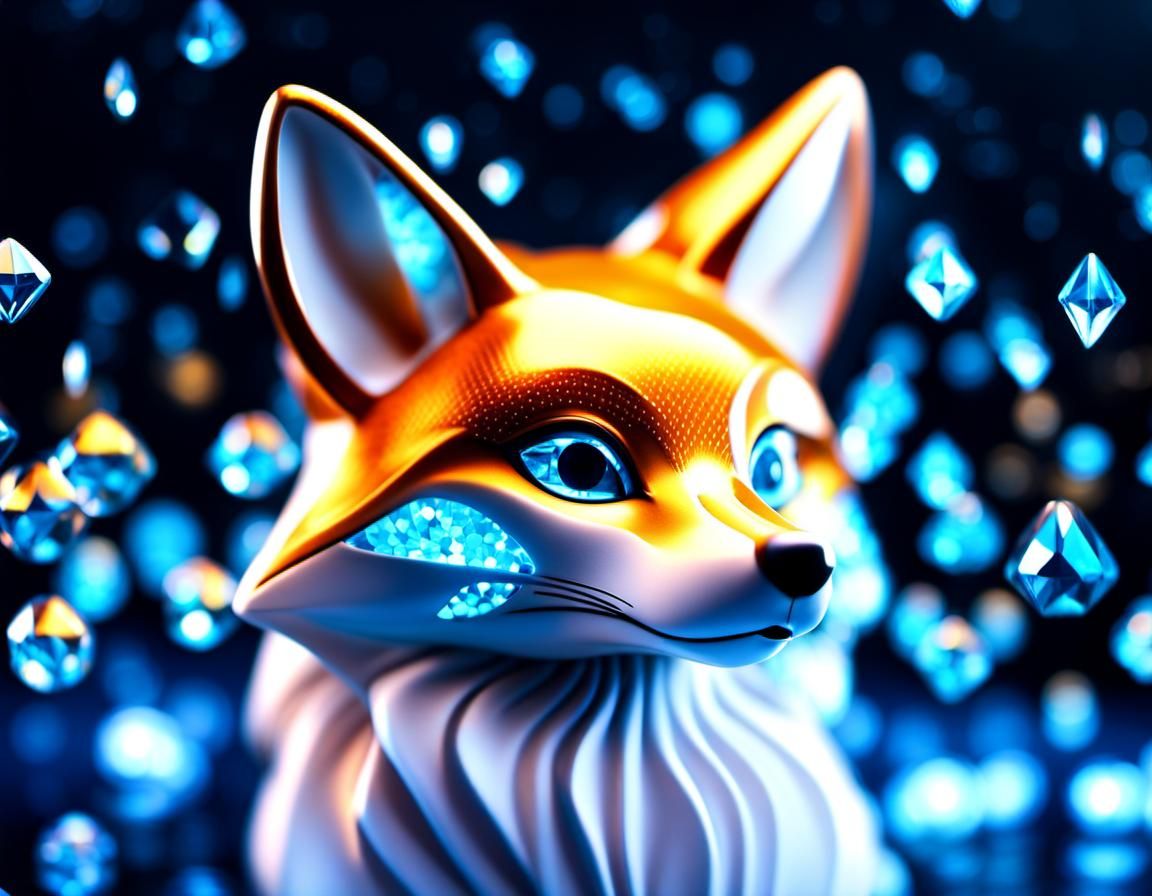 Diamond Fox: 3D Render with Crystalline Texture