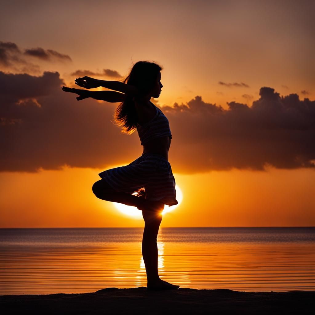 Girl Handstand at Sunset Over the Sea