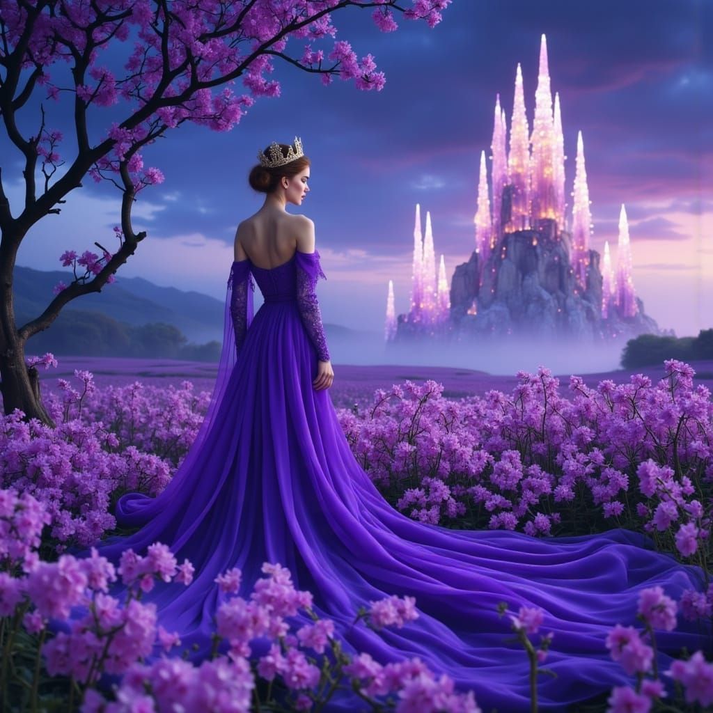 Surreal Amethyst Crystals and Sapphire Orchid Field