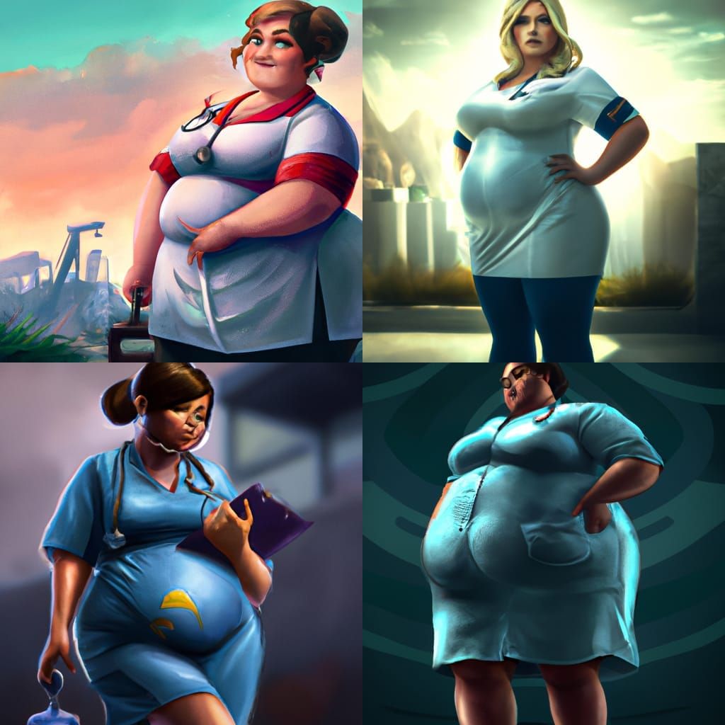 Detailed Digital Painting of Curvy Nurse in Scrubs