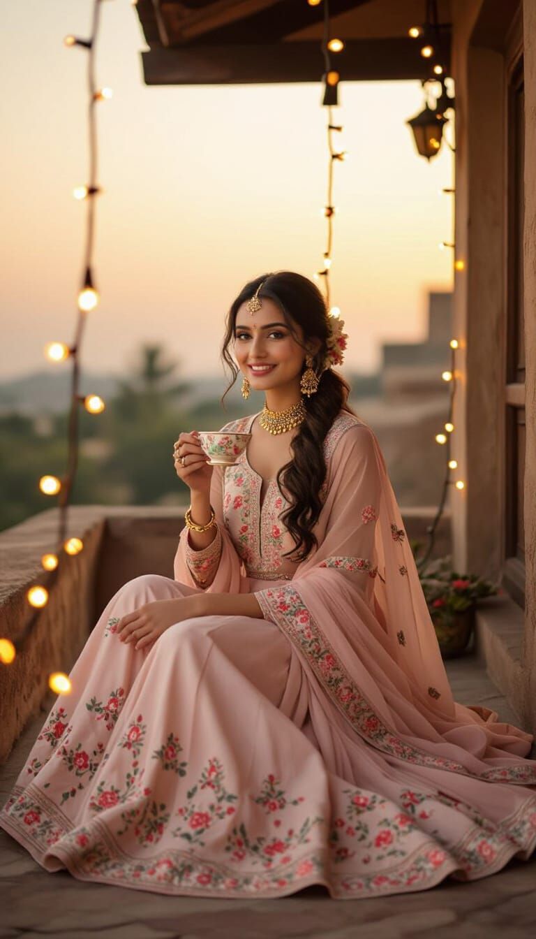 Indian Girl on Terrace at Golden Hour