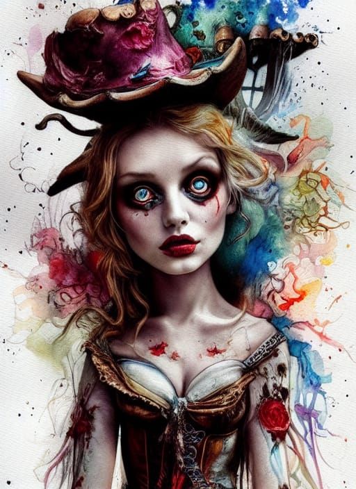 Alice in Wonderland Watercolour Portrait by Tim Burton