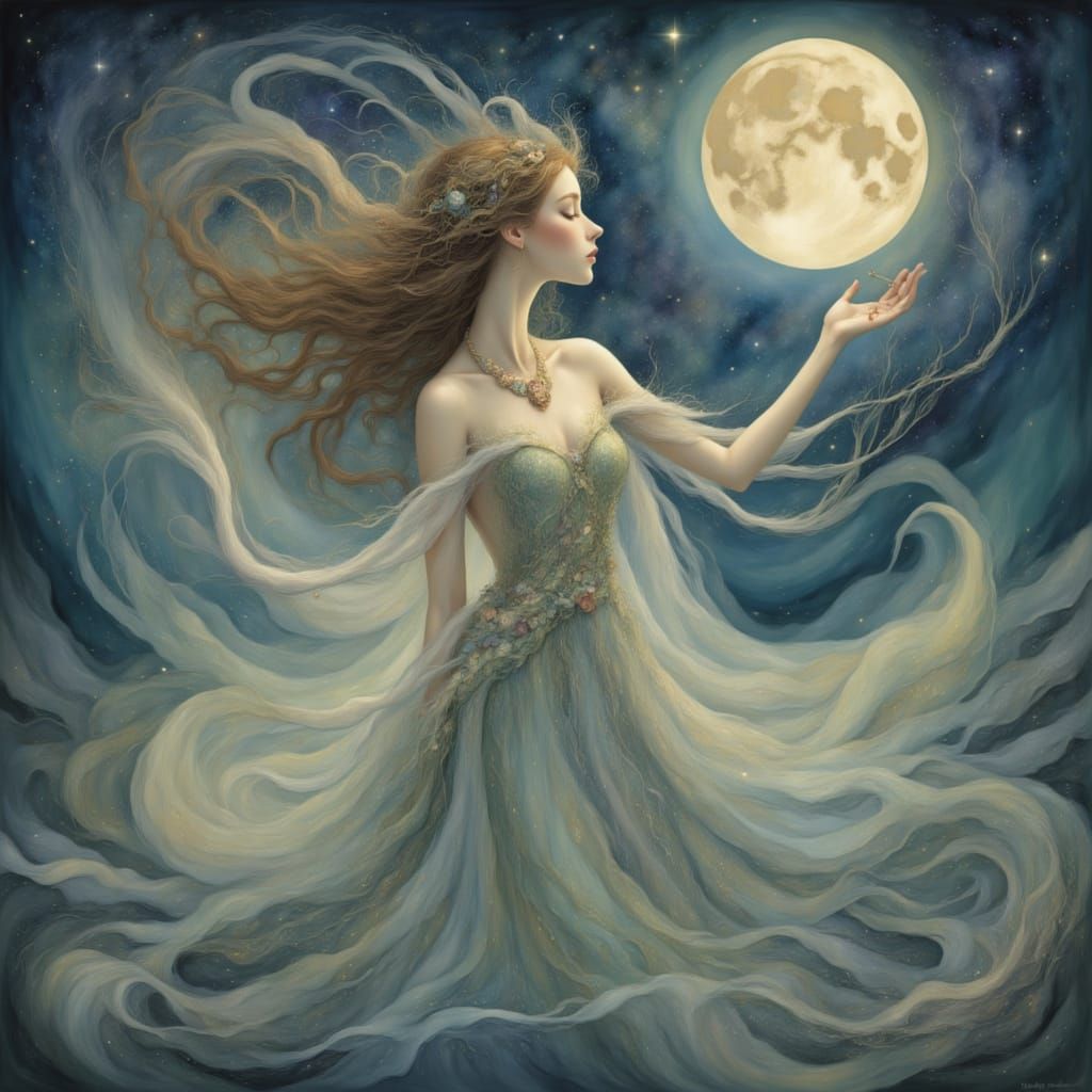 Ethereal Water Nymph Dancing in Moonlight Waves