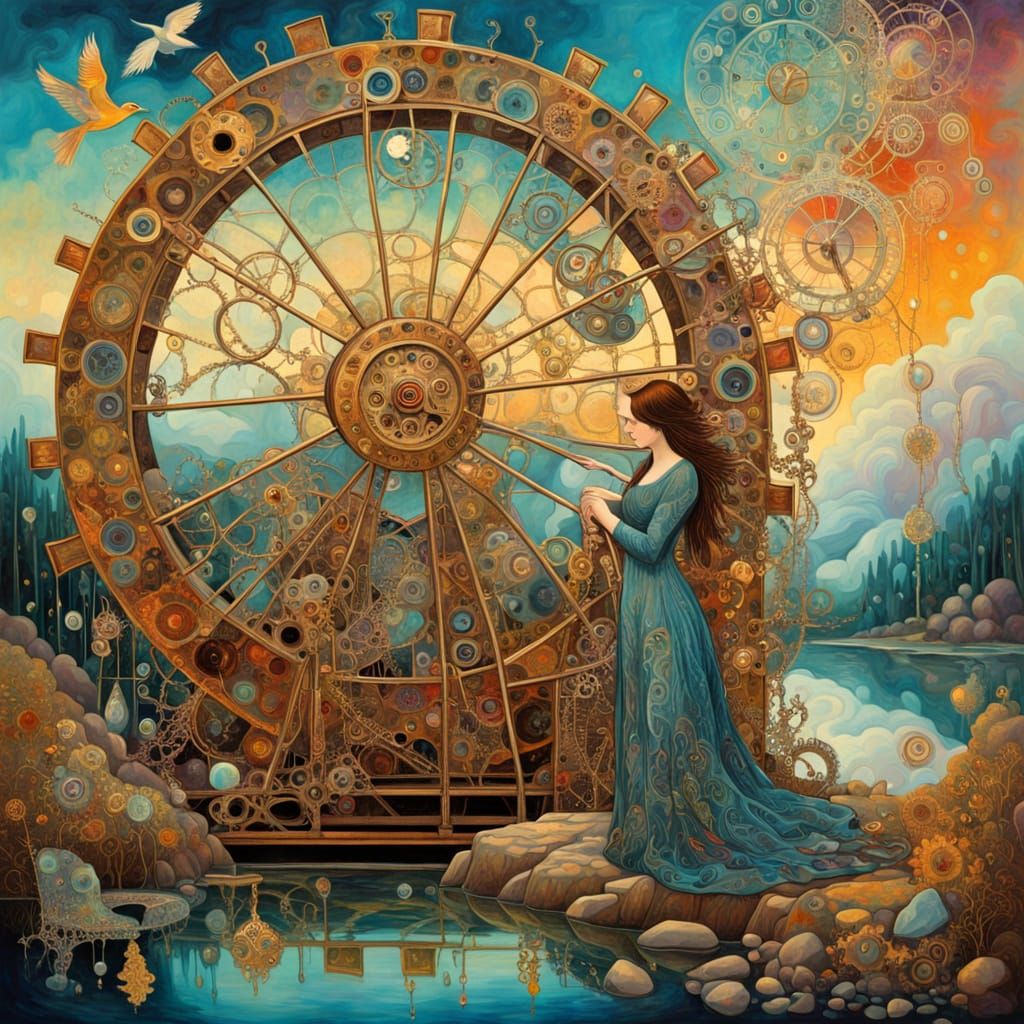 Surrealist Bio Art: Mystical Woman in Steampunk Nature