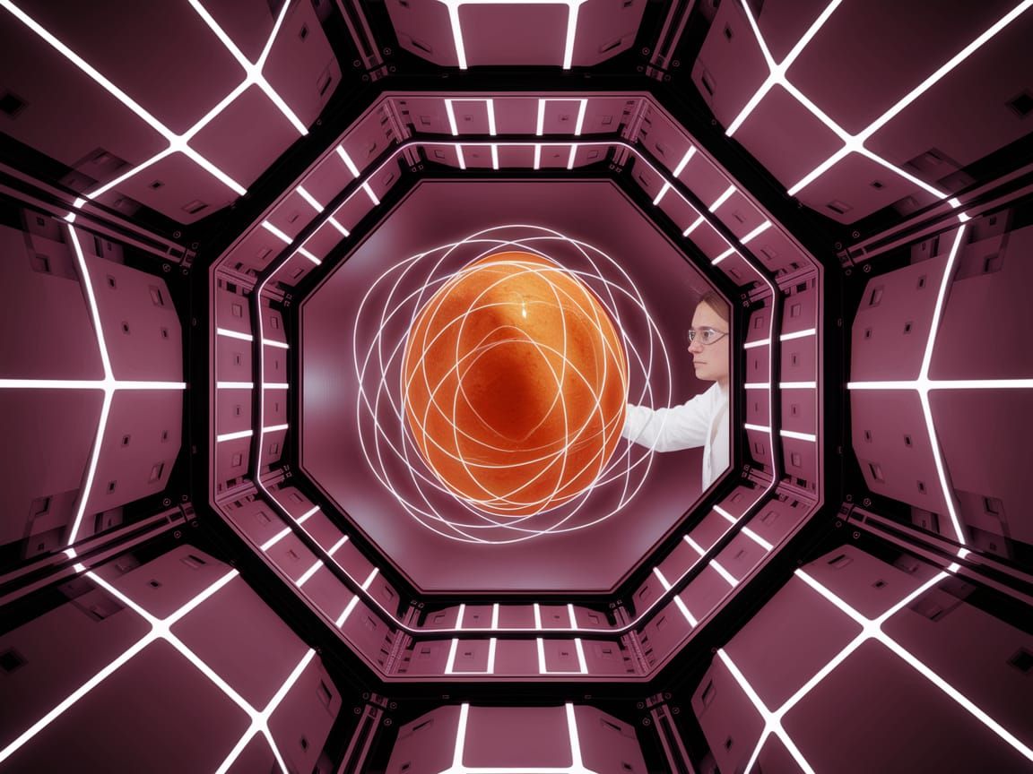 Scientist Studies Glowing Orange Embryo in Space Lab