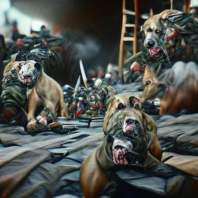 Dogs of War Unleashed: Realism in Oil on Canvas
