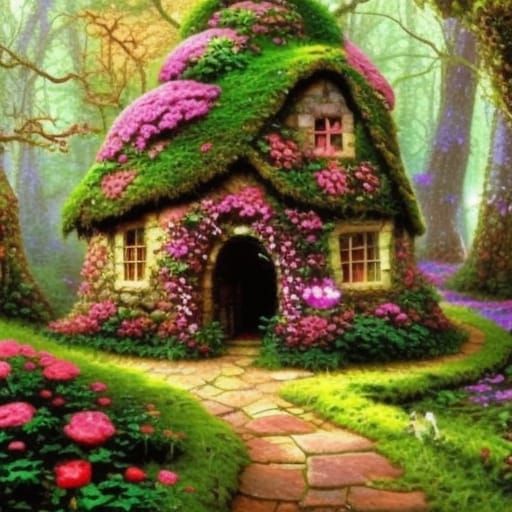 Enchanted Fairy Cottage in Mossy Forest