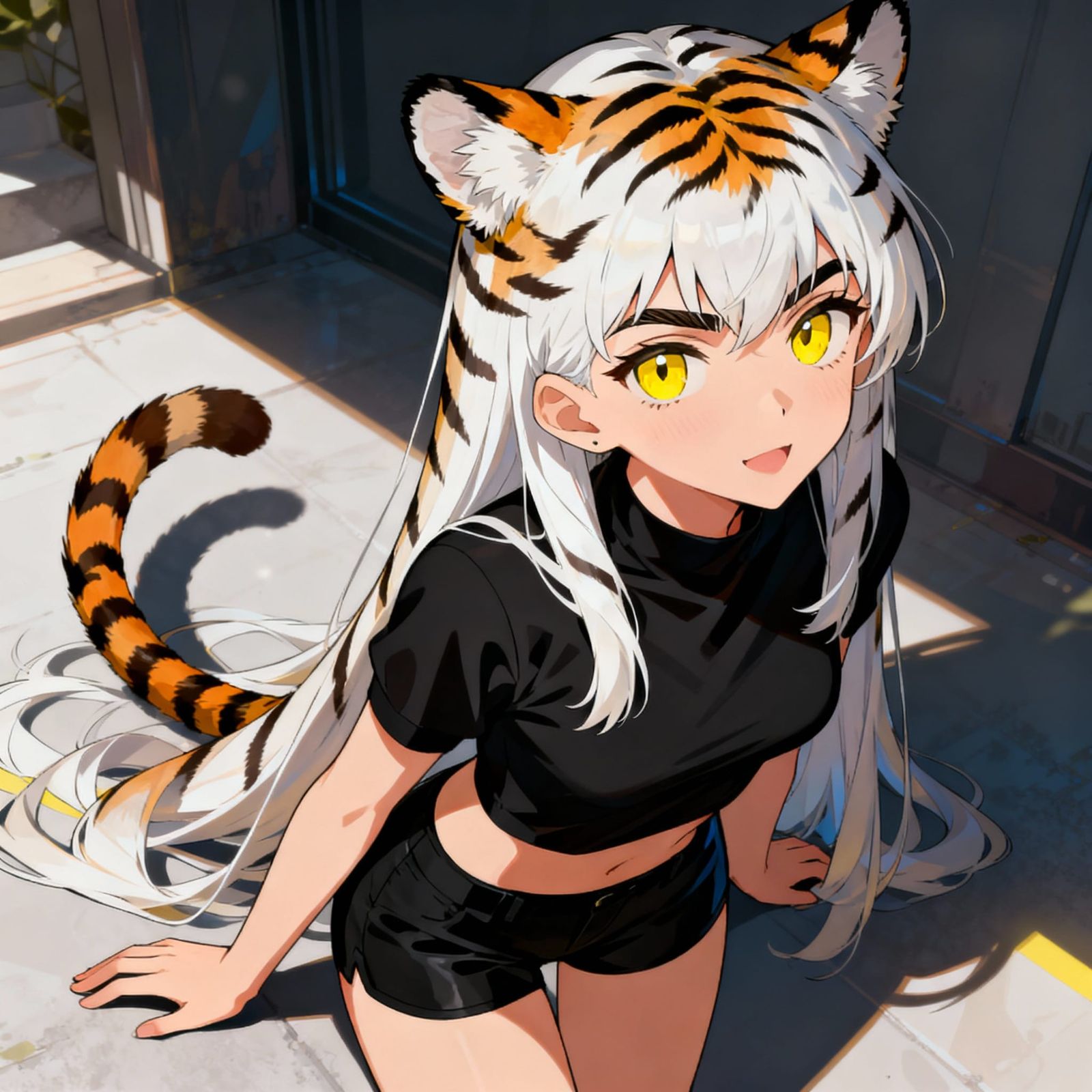 Anime Girl with Tiger Features in Manga Scan Style